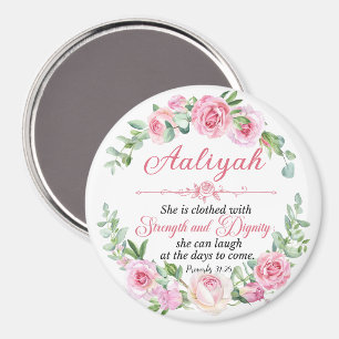 Íman Personalize Prov 31:25 Dia das Mães Rosa Rosa Magn