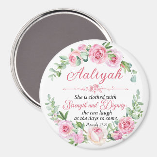 Íman Personalize Prov 31:25 Dia das Mães Rosa Rosa Magn