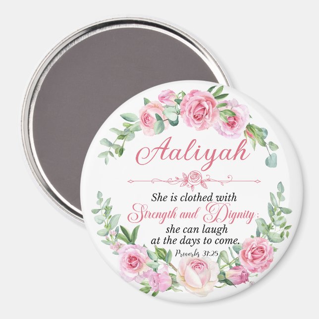 Íman Personalize Prov 31:25 Dia das Mães Rosa Rosa Magn (Front/Back)