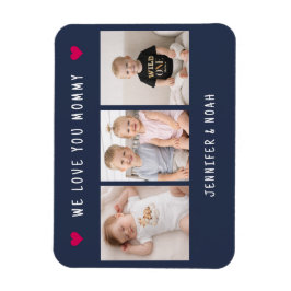 Íman Personalized 3 Photo We Love You Mommy Navy Blue 