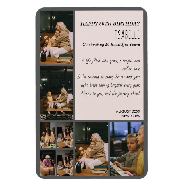 Íman Personalized 50th Birthday Photo Collage Flexible  (Vertical)