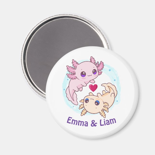 Íman Personalized Axolotl Couple Valentine Magnet (Front/Back)