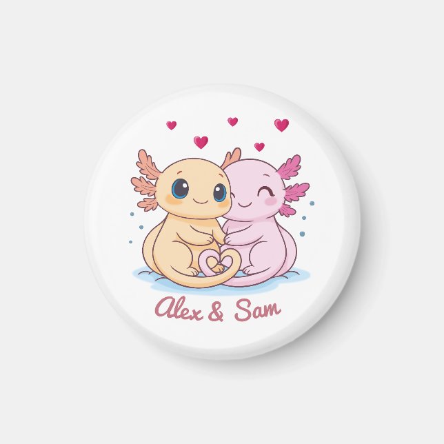 Íman Personalized Axolotl Valentine Magnet with Names (Frente)