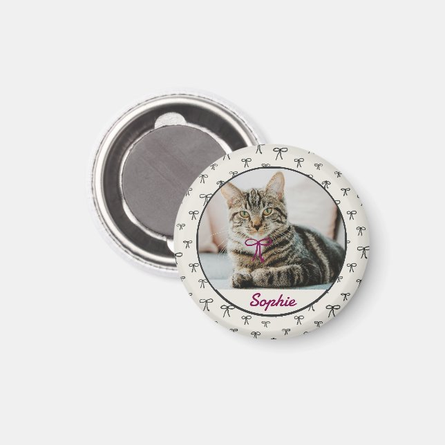Íman Personalized Coquette Bow Pet Photo Magnet (Front/Back)
