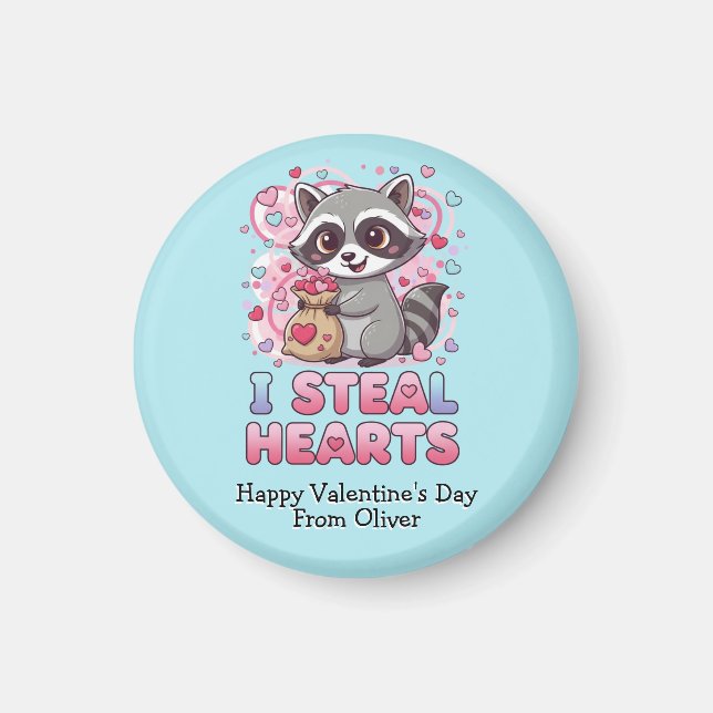 Íman Personalized Cute Raccoon Classroom Valentine (Frente)