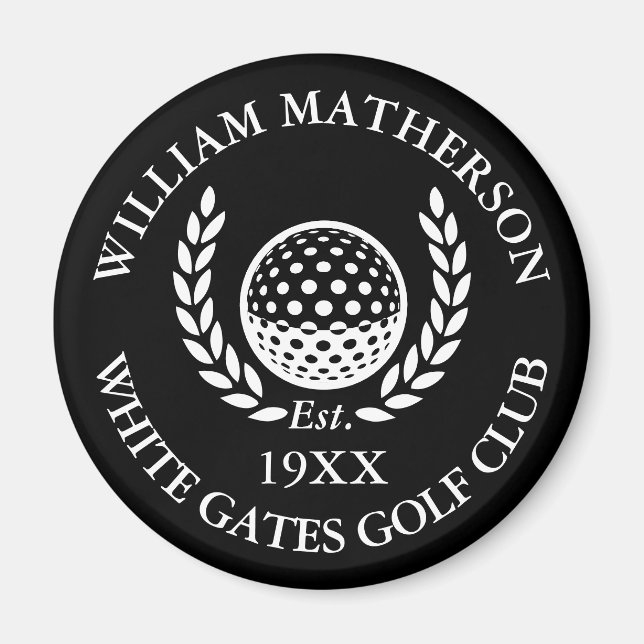 Íman Personalized Golf Club Name Black And White (Frente)