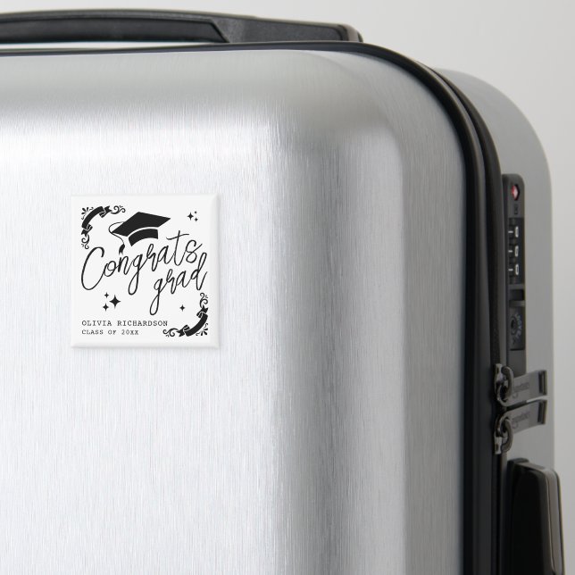 Íman Personalized Graduation Elegant Script Stars & Cap (In Situ (Luggage))