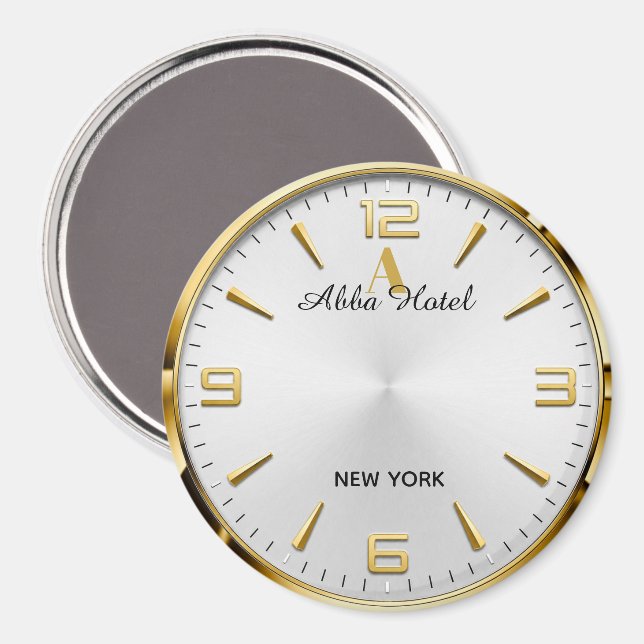 Íman Personalized Hotel Name Luxury Gold Silver  (Front/Back)