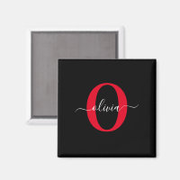 Personalized Monogram Script Name Black White Red