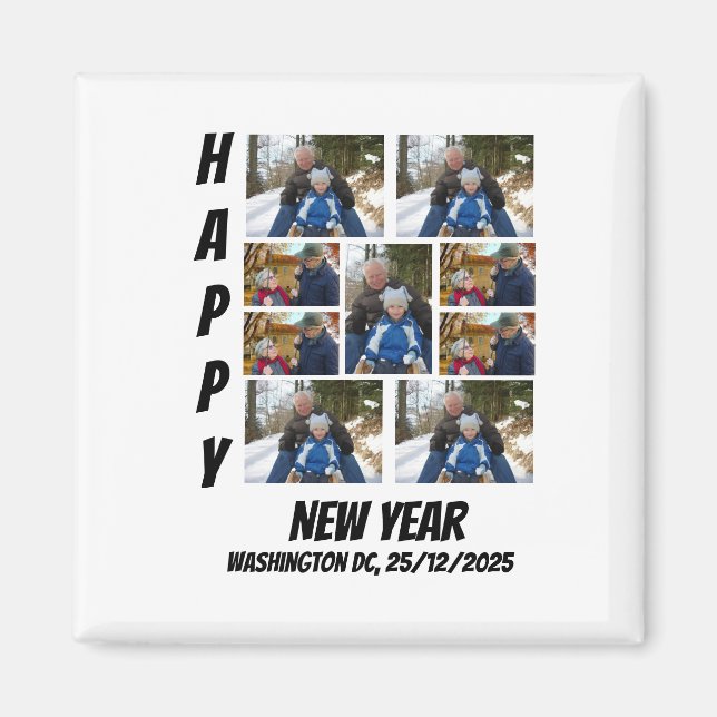 Íman Personalized New year 9 Photo Collage  (Frente)