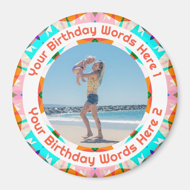 Íman Personalized Orange Pink Happy Birthday Photo  (Frente)