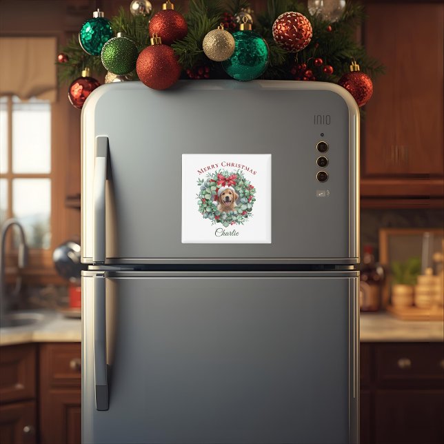 Íman Personalized Pet Christmas with Wreath & Name (Criador carregado)