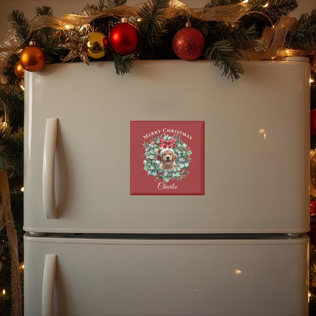 Íman Personalized Pet Christmas with Wreath & Name (Criador carregado)