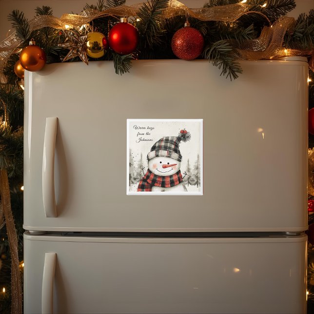 Íman Personalized Snowman Christmas with Family Name (Criador carregado)