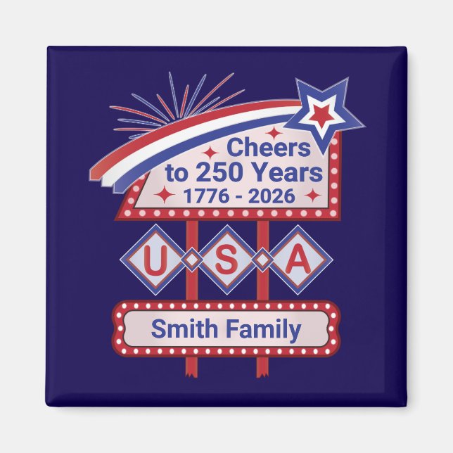 Íman Personalized USA 250–Patriotic Retro Marquee (Frente)