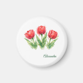 Íman Personalized Watercolor Red Tulips