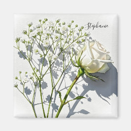 Íman Personalized White Rose Floral Magnet