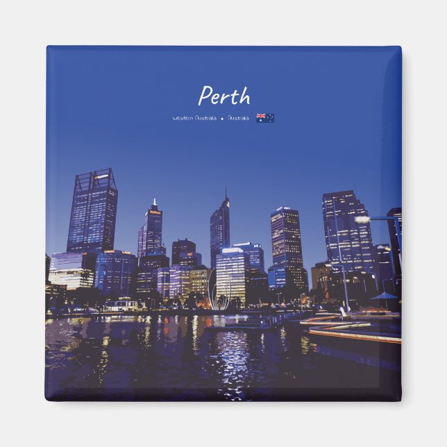 Íman Perth, Austrália - Silhueta da Cidade à Noite (Frente)