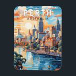 Íman Perth Austrália - Viagem Art Vintage<br><div class="desc">Design de viagem de vetor retrorreflector perth. Perth,  capital da Austrália Ocidental,  fica onde o rio Swan encontra a costa sudoeste.</div>