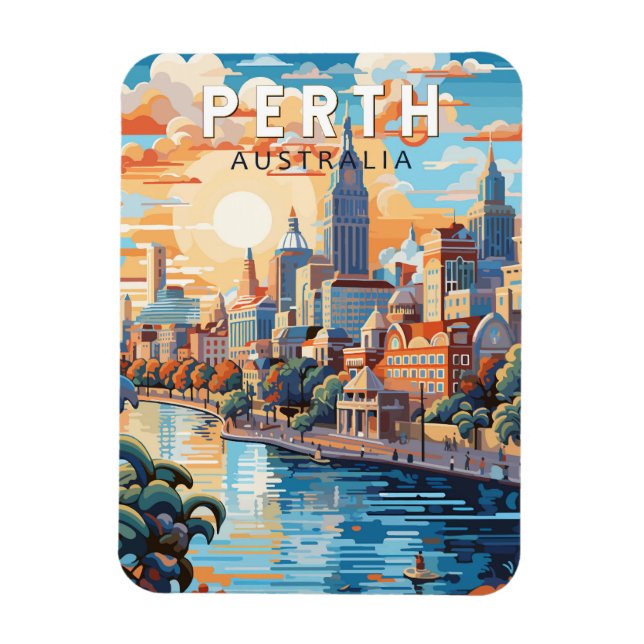 Íman Perth Austrália - Viagem Art Vintage (Vertical)