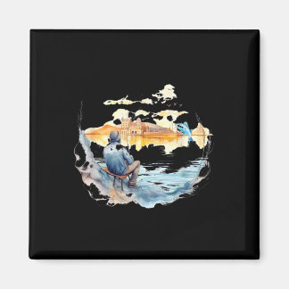 Íman Pescador em cidade europeia relaxando arte de pesc