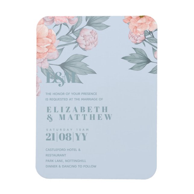 Íman Pêssego Floral Dusty Blue Sage Casamento Folha (Vertical)