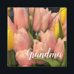 Íman Pêssego Personalizado e Padrão de Tulpa Amarela<br><div class="desc">Pêssego Personalizado e Excelente de Padrão de Tulipas Amarelas para vovó,  mãe,  professores e qualquer pessoa especial. Basta adicionar título ou nome deles.</div>