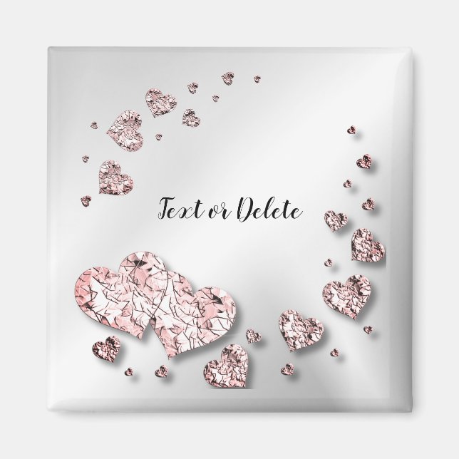 Íman Pêssego Rosa Corações Geométricos Elegantes Brilha (Frente)