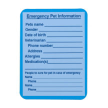 Pet Emergency Information Magnet