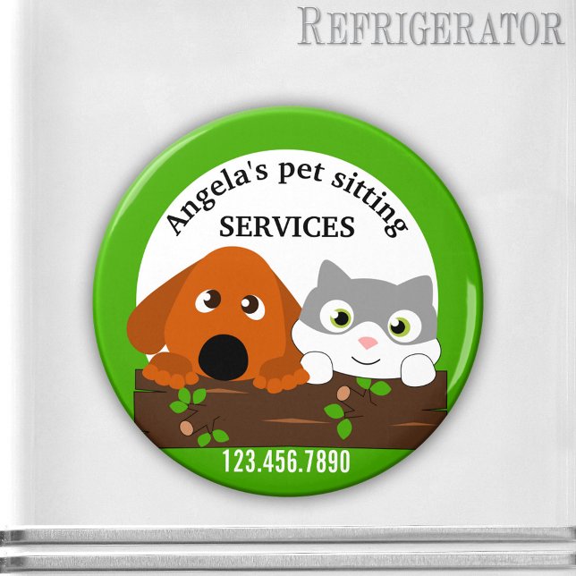 Íman Pet Sitting Services (Pet sitting services cute personalized magnet featuring a dog and cat - dog walker - grooming)