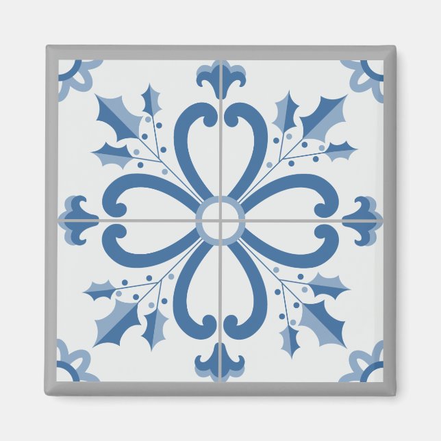 Íman Pétalas de Natal e flores azulejo azul (Frente)