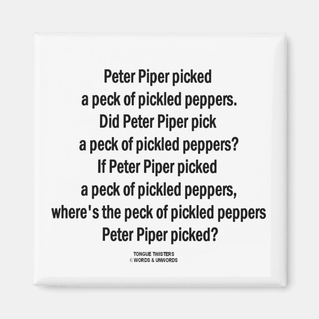 Íman Peter Piper Peck Pickled Peppers (Tongue Twister) (Frente)