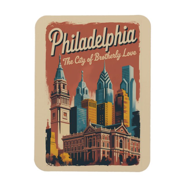 Íman Philadelphia Pennsylvania Illustration Travel Art (Vertical)