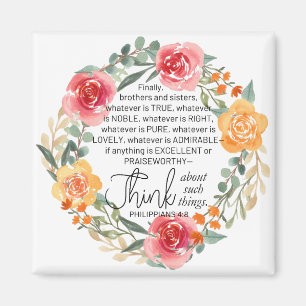 Íman Philippians 4:8 Floral Wreath rosa e amarelo