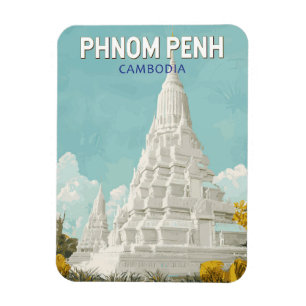 Íman Phnom Penh Cambodja Ilustração Retrô Viagem de Art