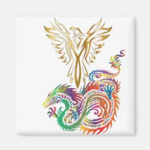 Íman Phoenix e o Dragão Oriental Ying Yang Design