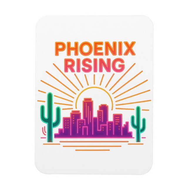 Íman Phoenix Rising Neon City – Retro Synthwave Deserto (Vertical)