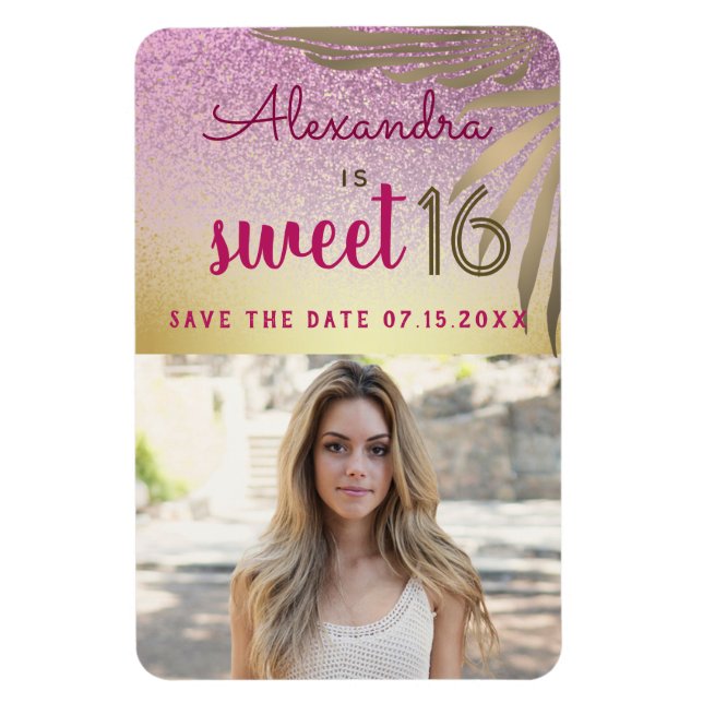 Íman Photo Sweet 16 Save The Date Tropical Palm Tree (F (Vertical)