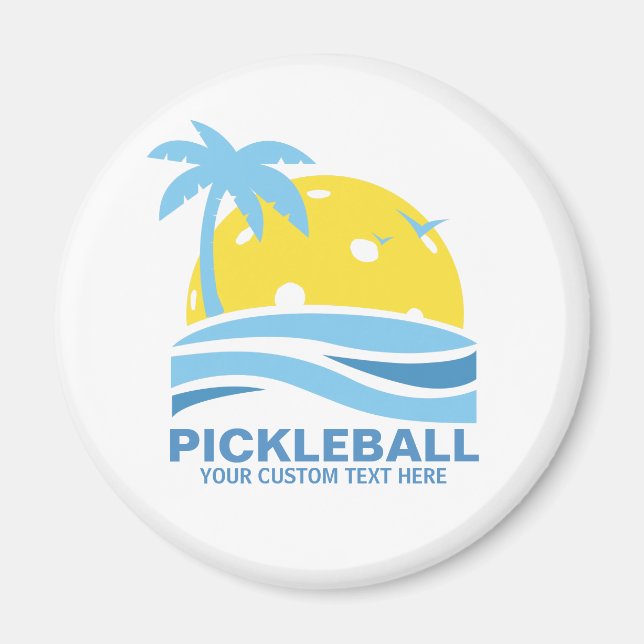 Íman Pickleball Tropical Palm Tree Sun Seu Texto Person (Frente)