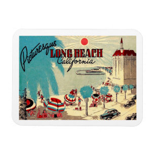 Íman Picturesque Long Beach, California Vintage Postcar
