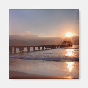 Íman Pier da praia ao pôr do sol, Havaí