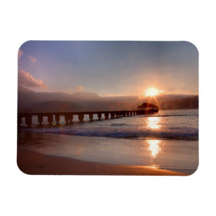 Íman Pier da praia ao pôr do sol, Havaí