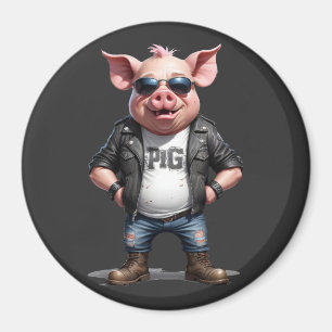 Íman Pig Biker Rebel em Estilo Legal de Couro Jaqueta U