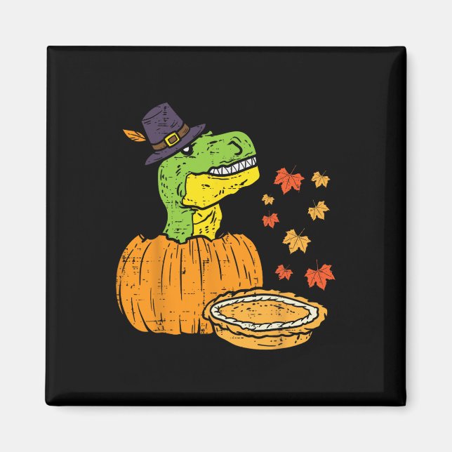 Íman Pilgrim Trex Dinosaur Pumpkin Pie Kid de Ação de G (Frente)