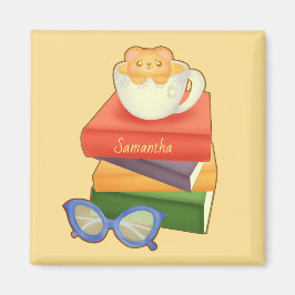 Íman Pilha De Livros E Urso De Taça De Chá