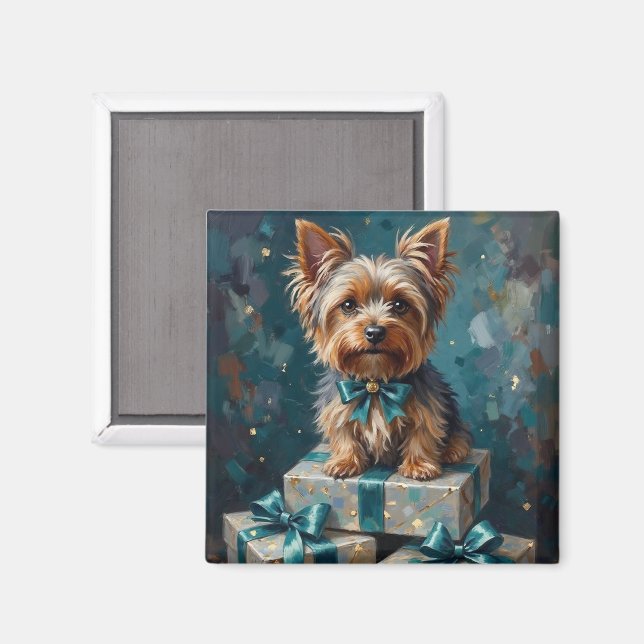 Íman Pilha de Presentes de Férias de Cachorro Elegante  (Front/Back)