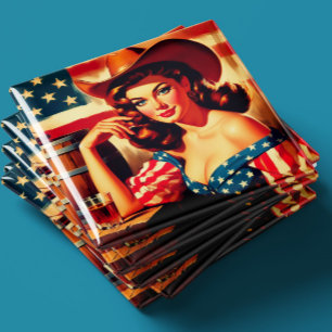 Íman Pin-up de Cowgirl Americana Retrô
