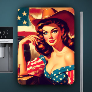 Íman Pin-up de Cowgirl Americana Retrô