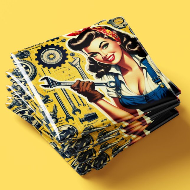 Íman Pin-up de Mecânico Vintage (Criador carregado)