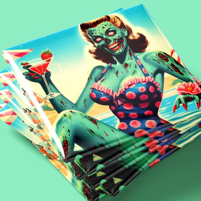 Íman Pin-up de Zumbi de Praia Vintage (Criador carregado)